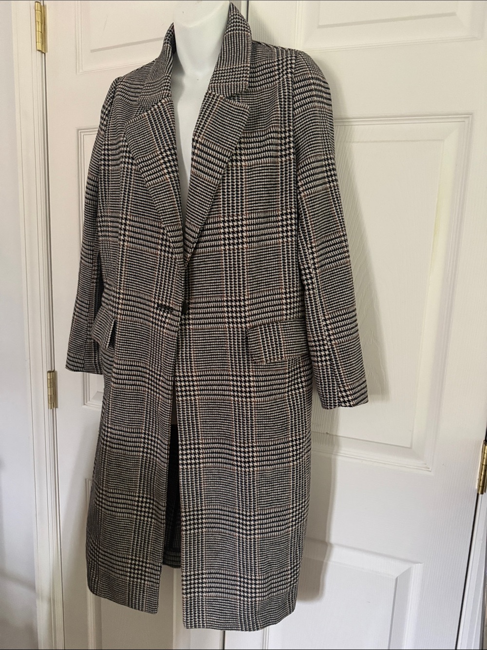 Lanvin for H&M Black and White Glen Plaid Long Trench Coat